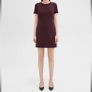 Theory Short Sleeve Jatinn Sheath Mini Dress in Modern Crepe Mulberry Wine Sz 2